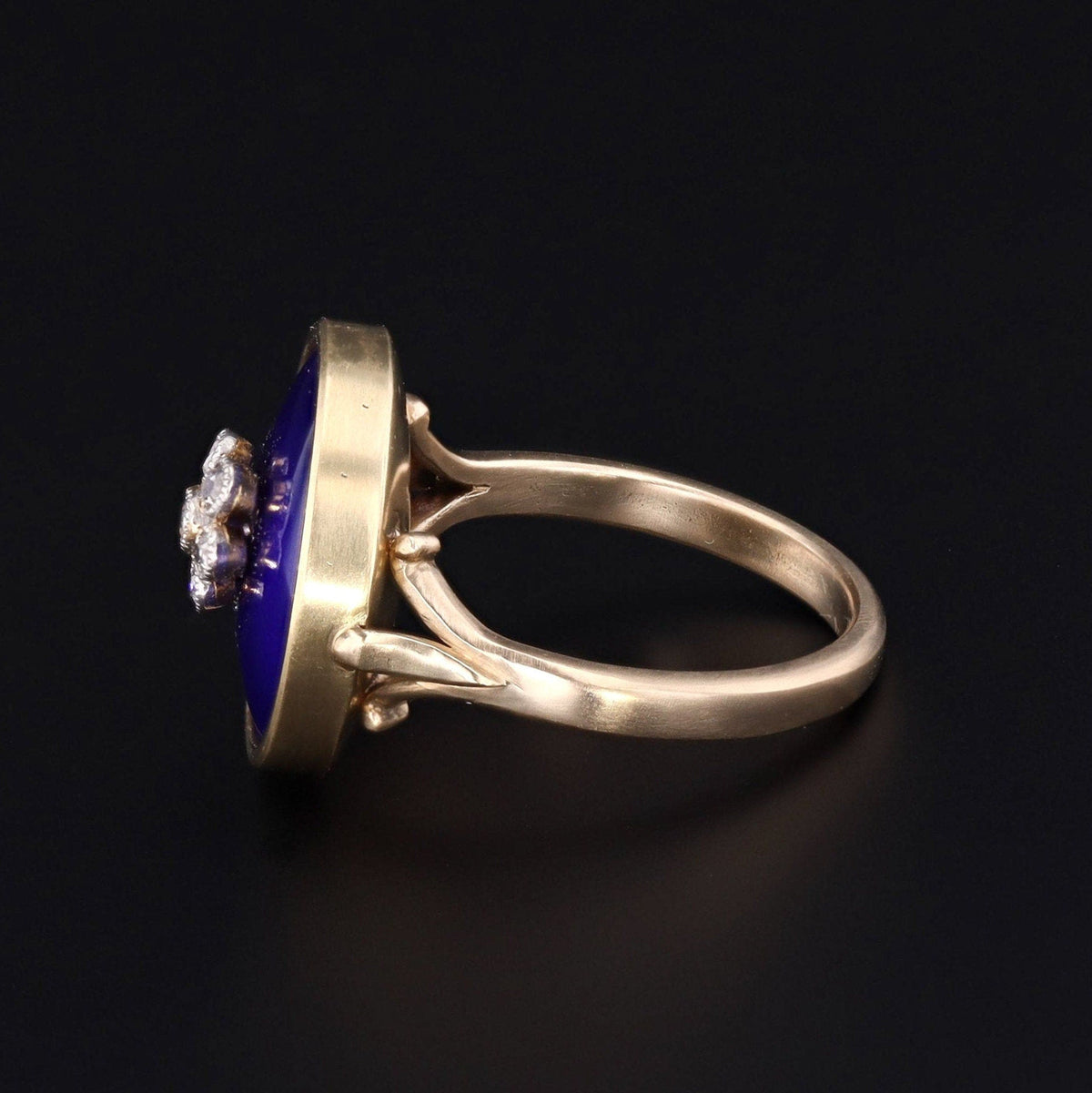 Antique Cobalt Blue Enamel and Diamond Conversion Ring of 14k Gold - Trademark Antiques