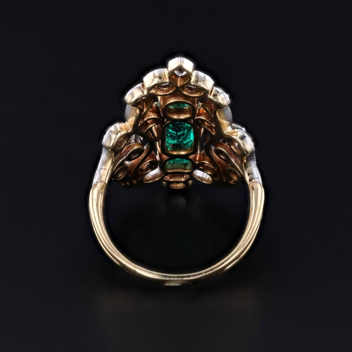 Antique Columbian Emerald and Diamond Ring of 18k Gold and Platinum - GIA Cert - Trademark Antiques