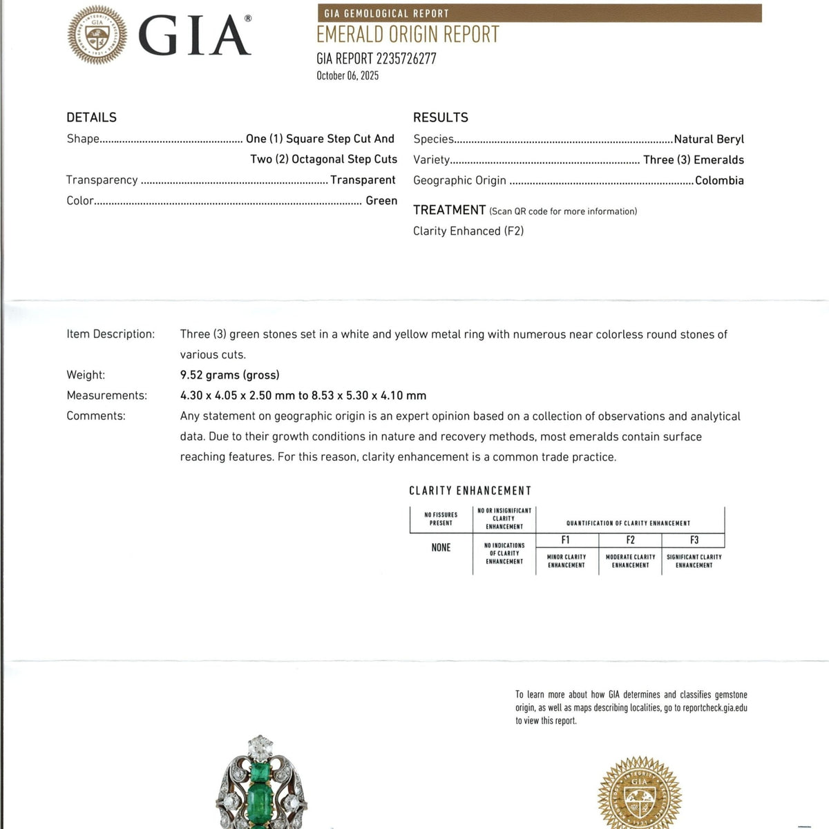 Antique Columbian Emerald and Diamond Ring of 18k Gold and Platinum - GIA Cert - Trademark Antiques