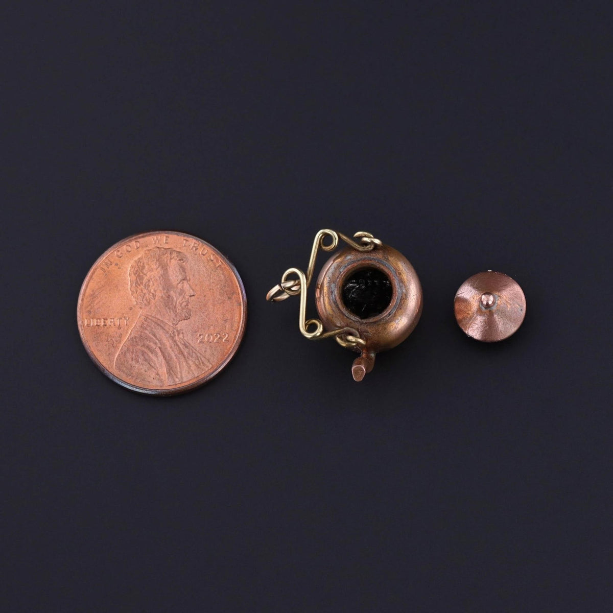 Antique Copper Teapot Charm from a US Penny - Trademark Antiques