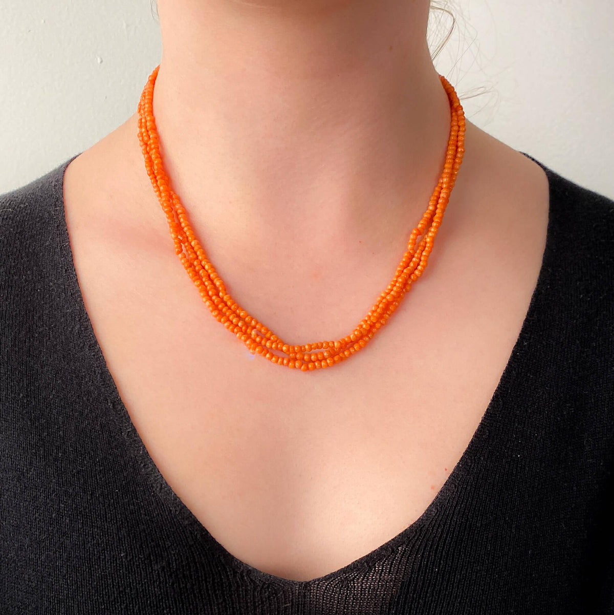 Antique Coral Bead Necklace with 14k Gold Clasp - Trademark Antiques