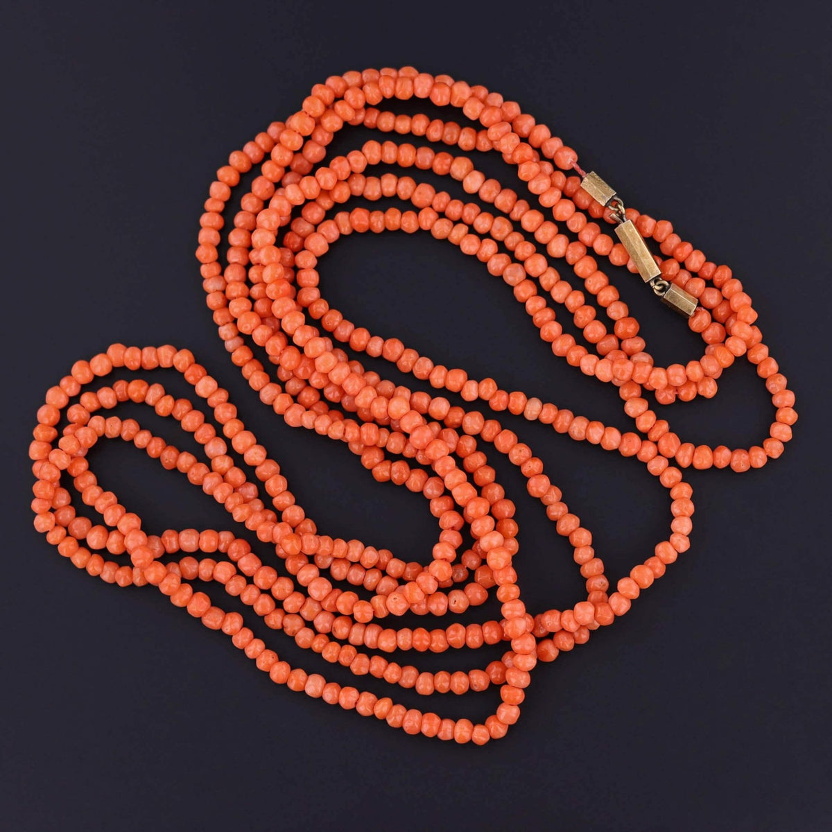 Antique Coral Bead Necklace with 14k Gold Clasp - Trademark Antiques