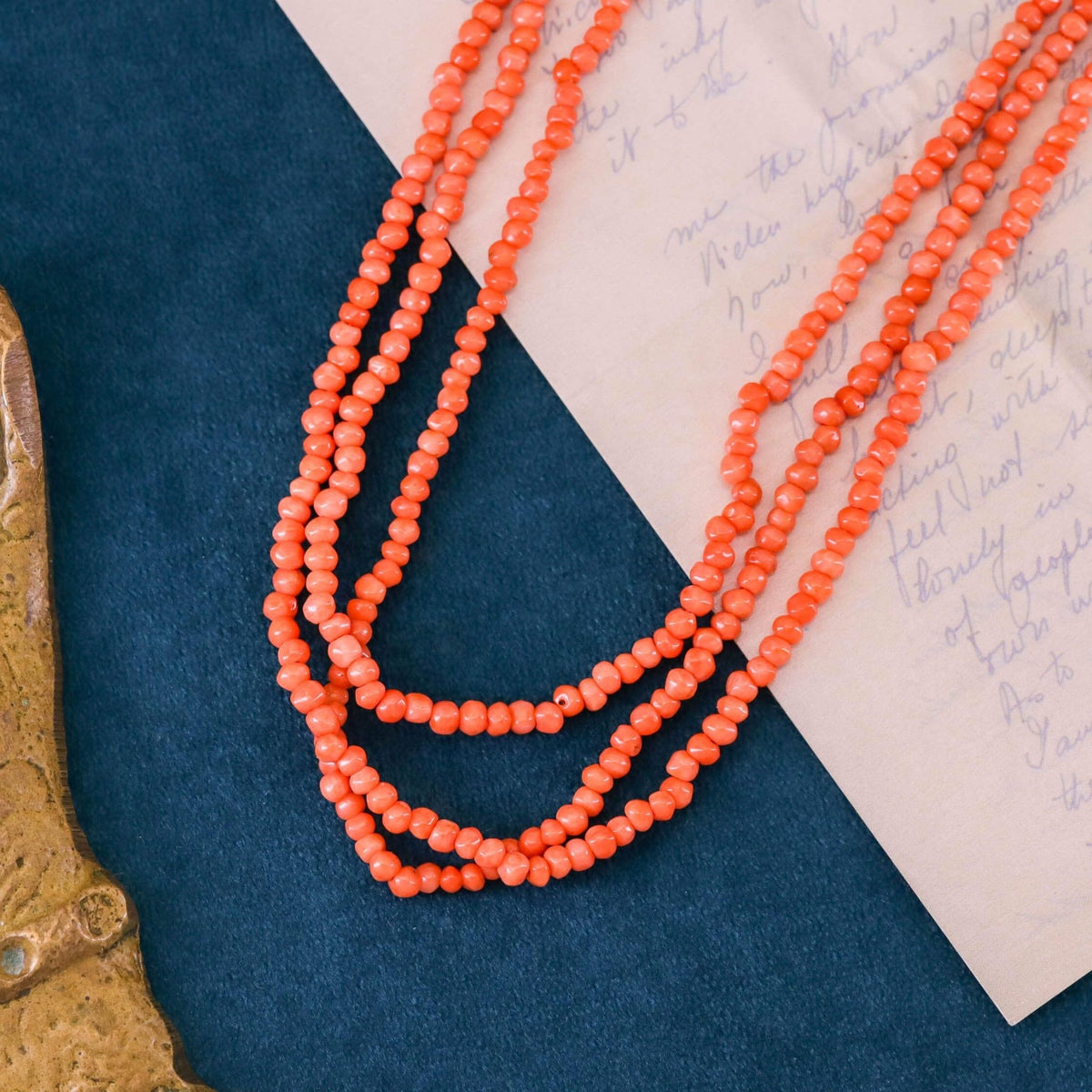 Antique Coral Bead Necklace with 14k Gold Clasp - Trademark Antiques