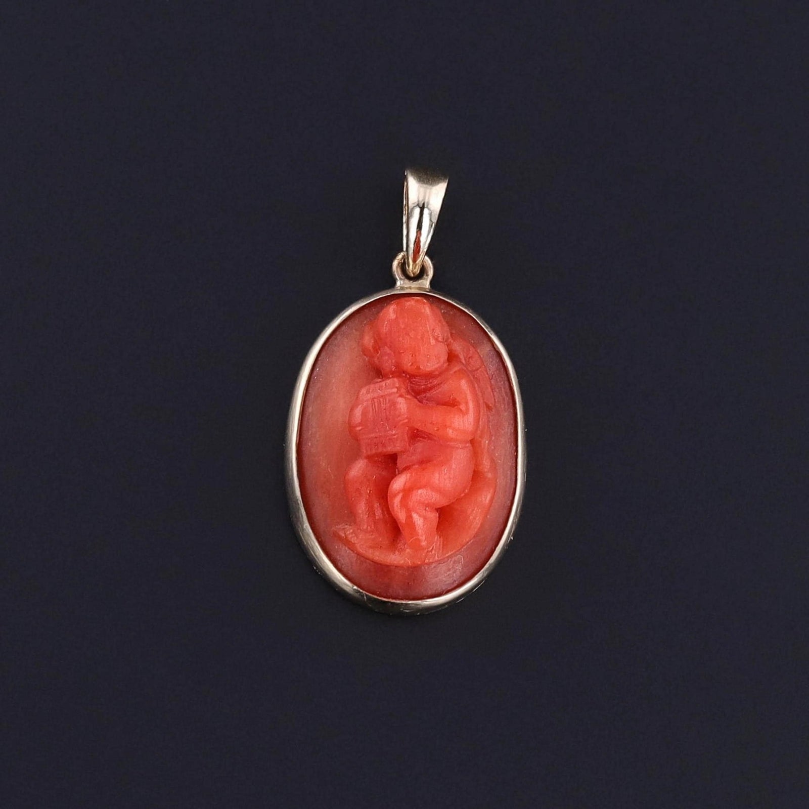 Antique Coral Cherub Pendant of 14k Gold - Trademark Antiques