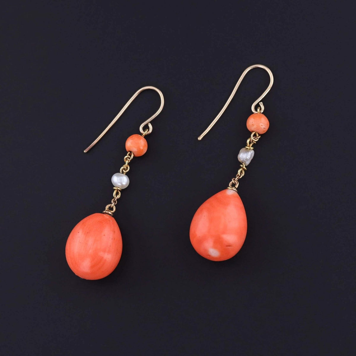 Antique Coral Earrings of 10k and 12k gold - Trademark Antiques