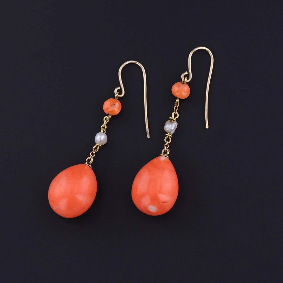 Antique Coral Earrings of 10k and 12k gold - Trademark Antiques
