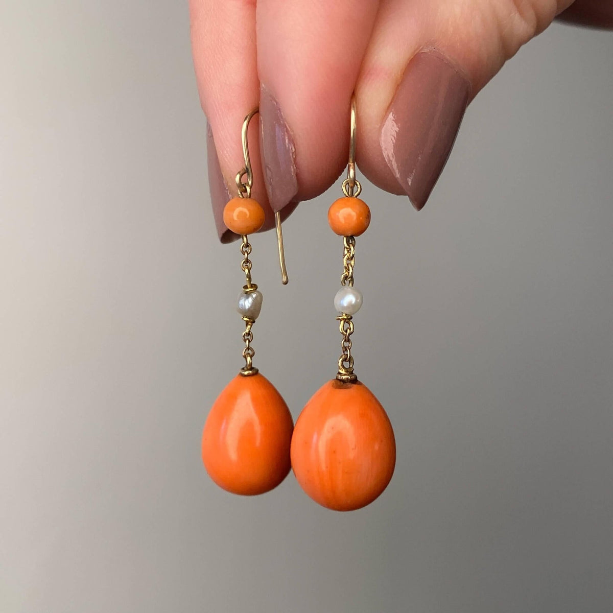 Antique Coral Earrings of 10k and 12k gold - Trademark Antiques