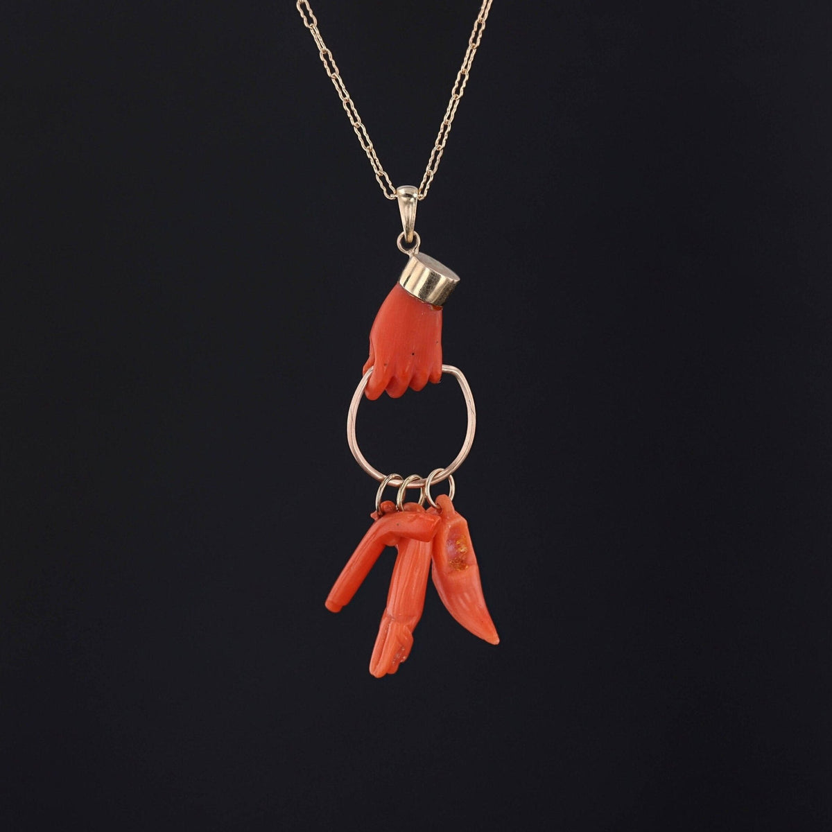 Antique Coral Hand Pendant of 14k Gold - Trademark Antiques
