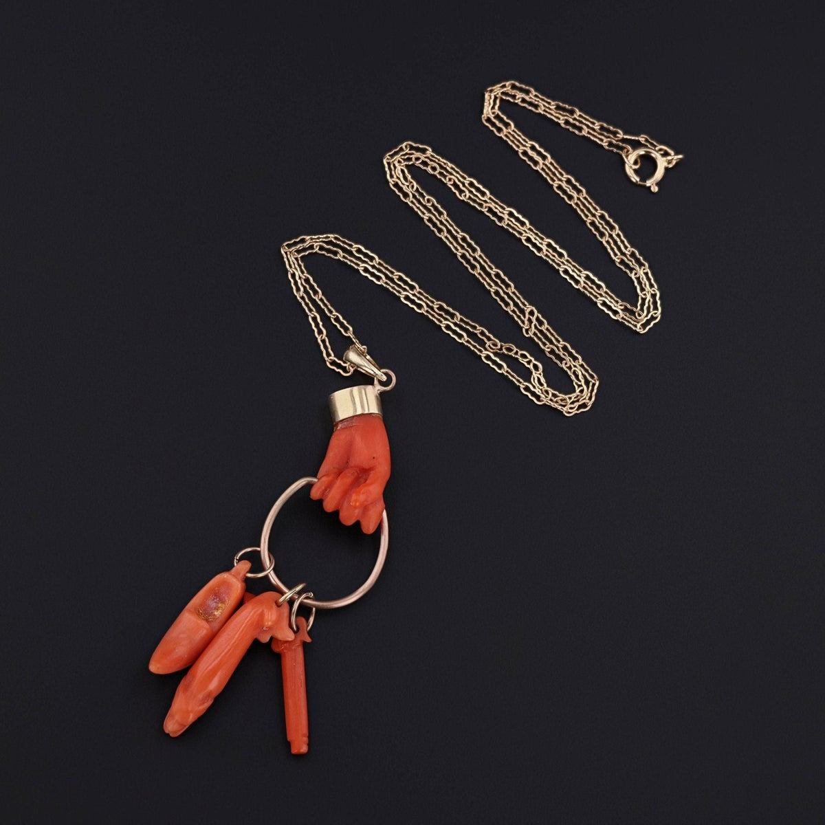 Antique Coral Hand Pendant of 14k Gold - Trademark Antiques