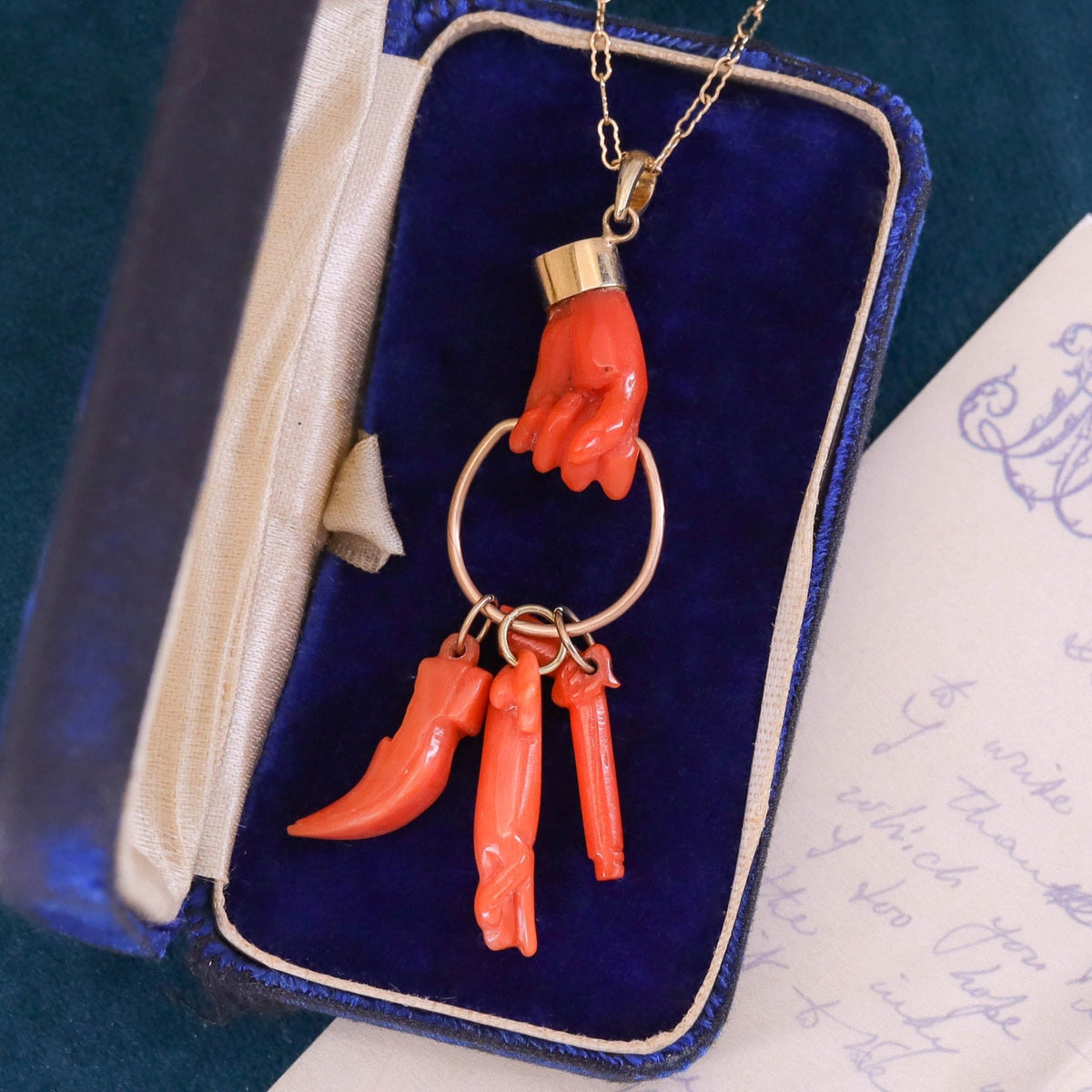 Antique Coral Hand Pendant of 14k Gold - Trademark Antiques