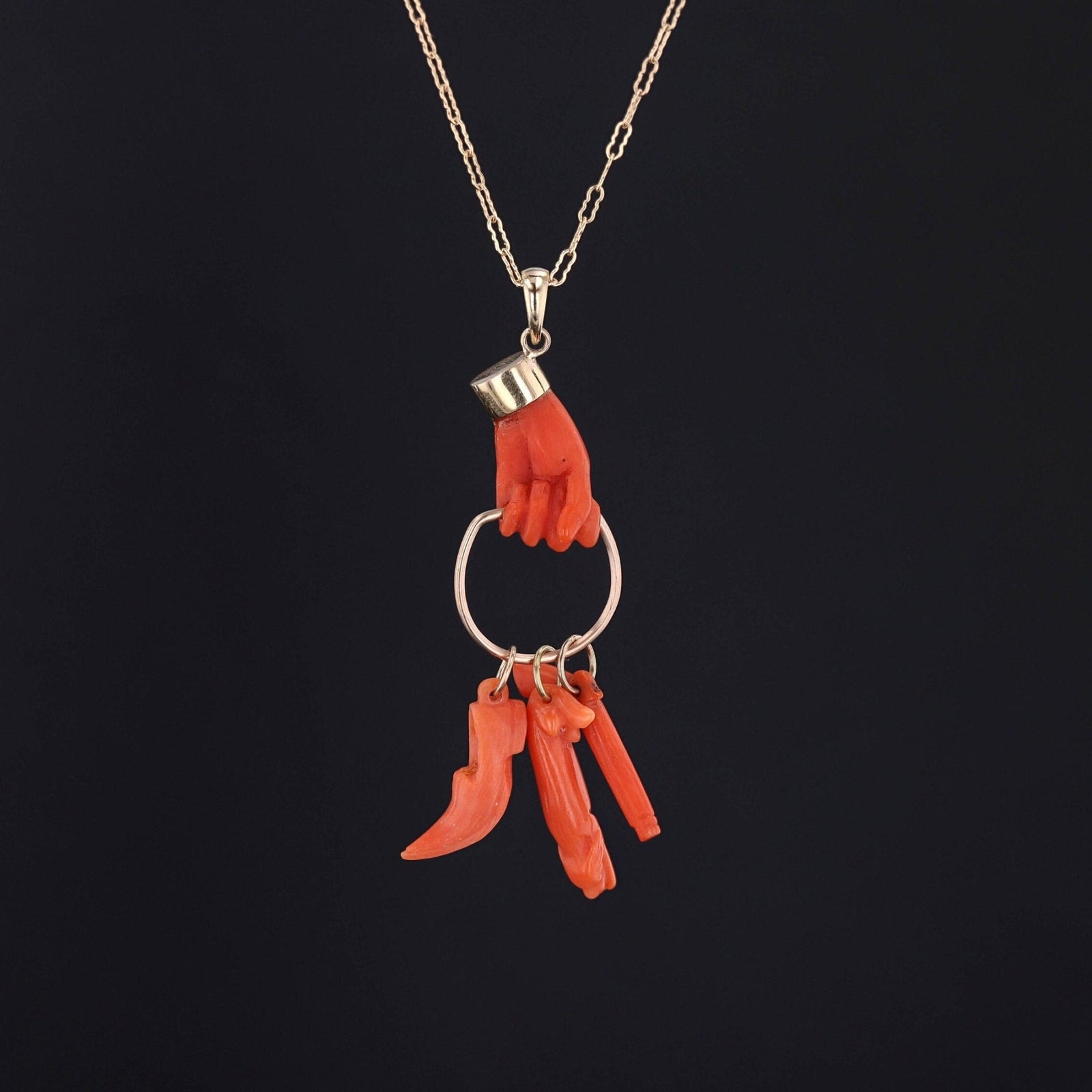 Antique Coral Hand Pendant of 14k Gold - Trademark Antiques