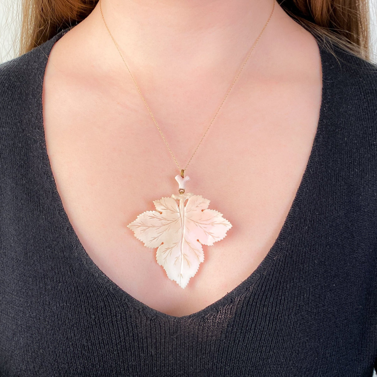 Antique Coral Leaf Pendant - Trademark Antiques