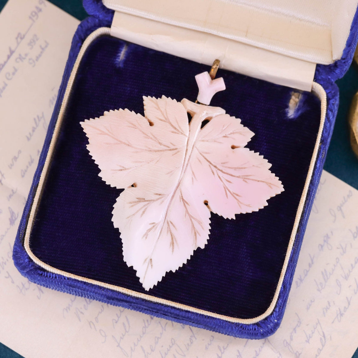 Antique Coral Leaf Pendant - Trademark Antiques