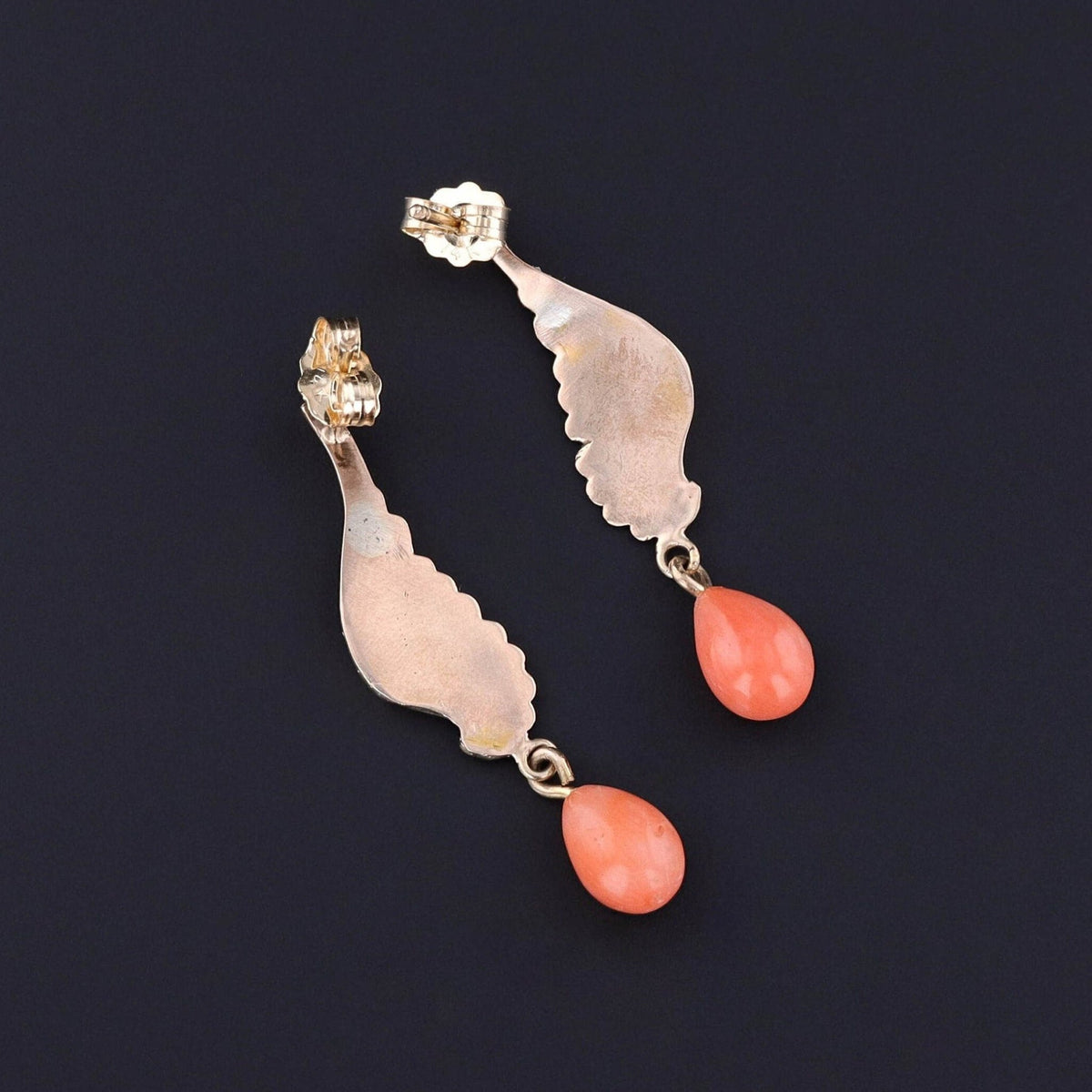 Antique Coral Wing Conversion Earrings of 10k Gold - Trademark Antiques