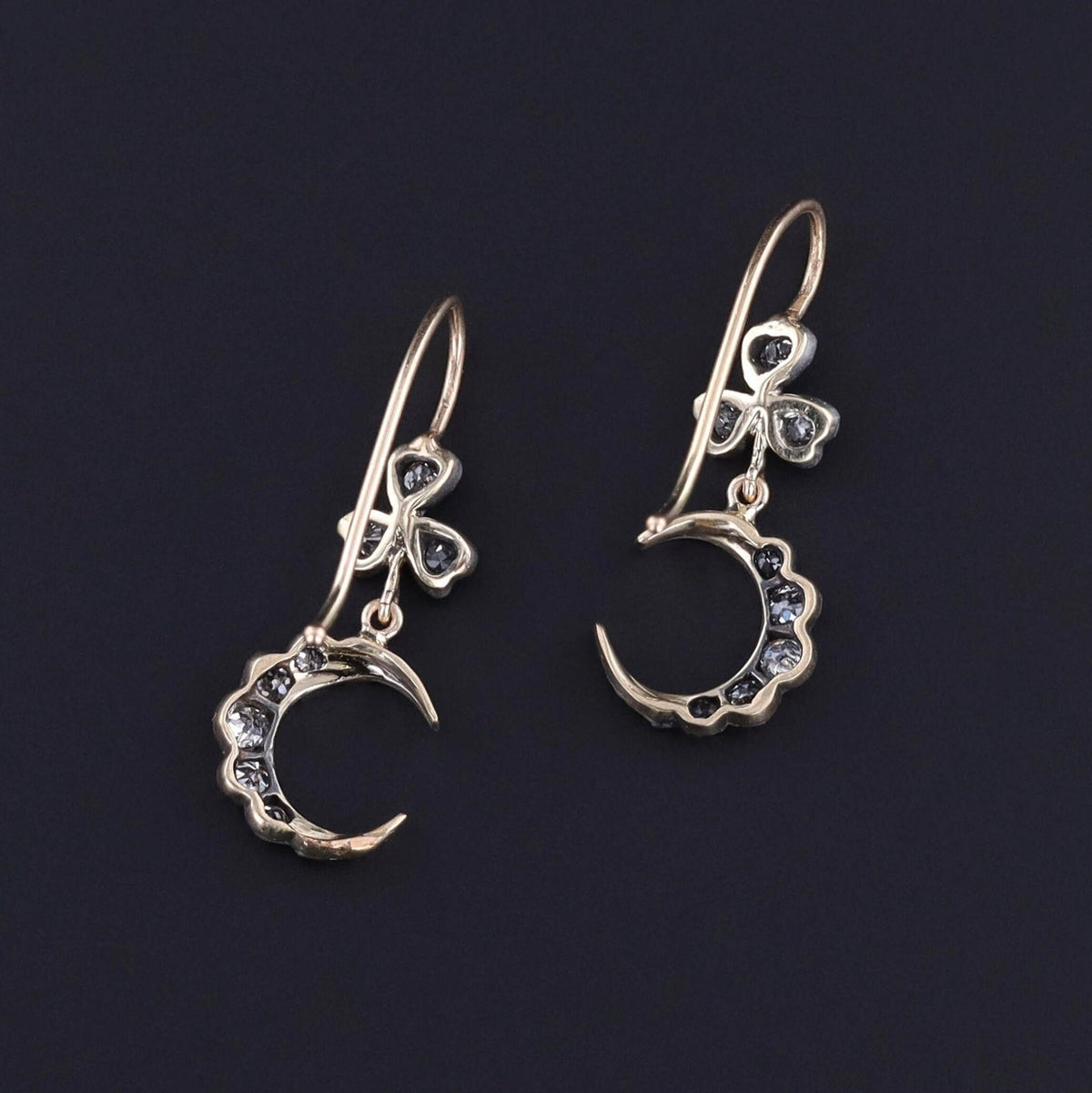 Antique Crescent Earrings of 14k Gold - Trademark Antiques