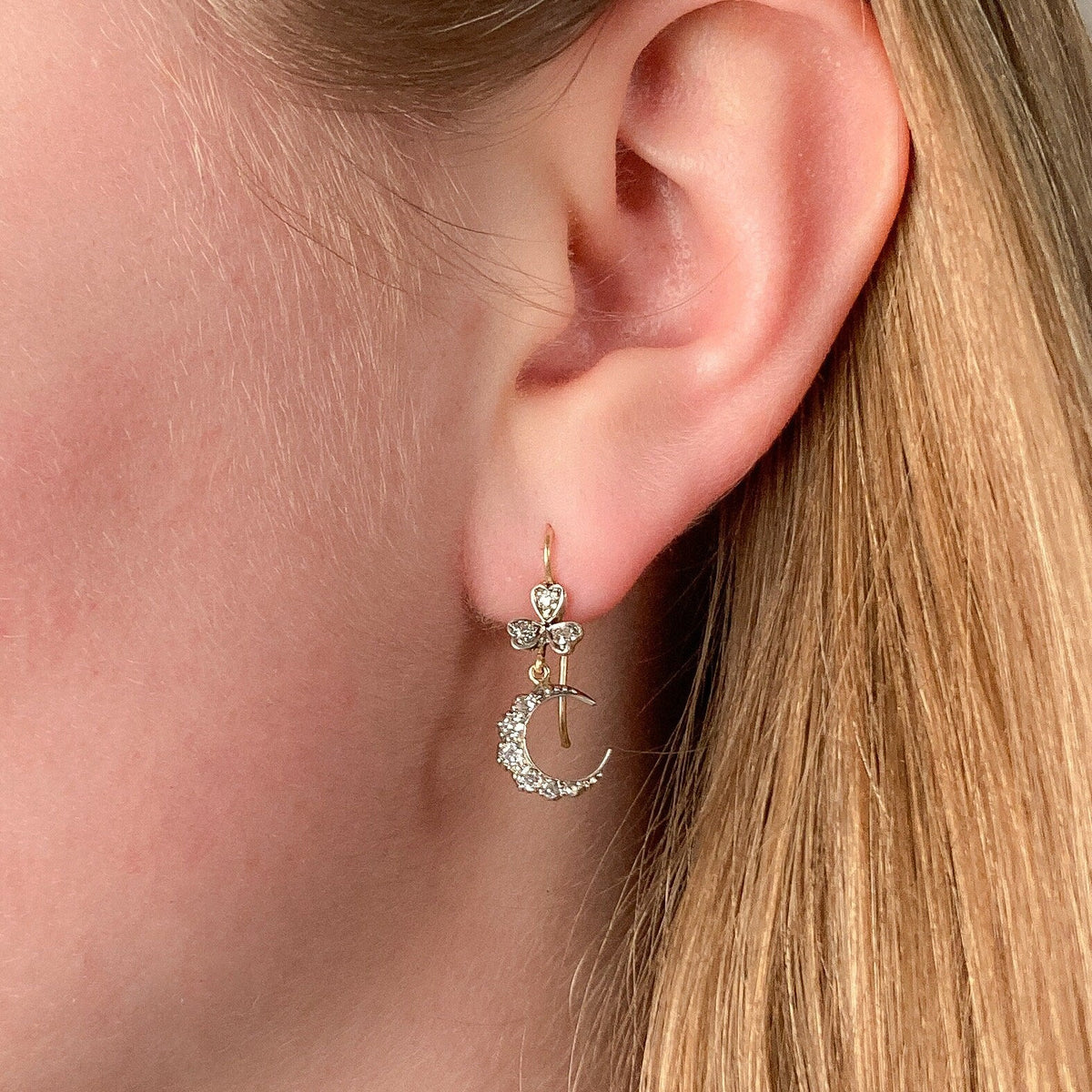 Antique Crescent Earrings of 14k Gold - Trademark Antiques