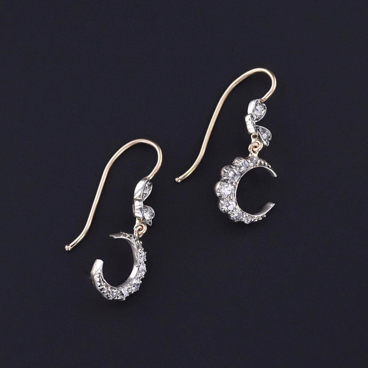 Antique Crescent Earrings of 14k Gold - Trademark Antiques