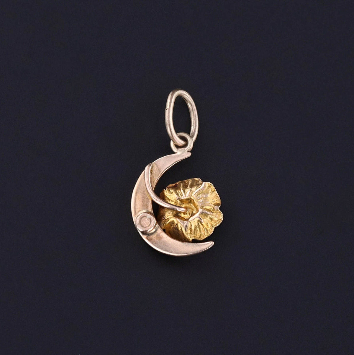 Antique Crescent Moon and Flower Charm of 10k Gold - Trademark Antiques