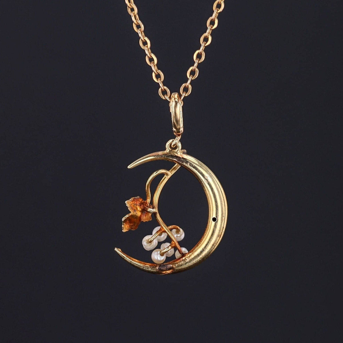 Antique Crescent Moon and Grapes Pendant of 14k Gold - Trademark Antiques