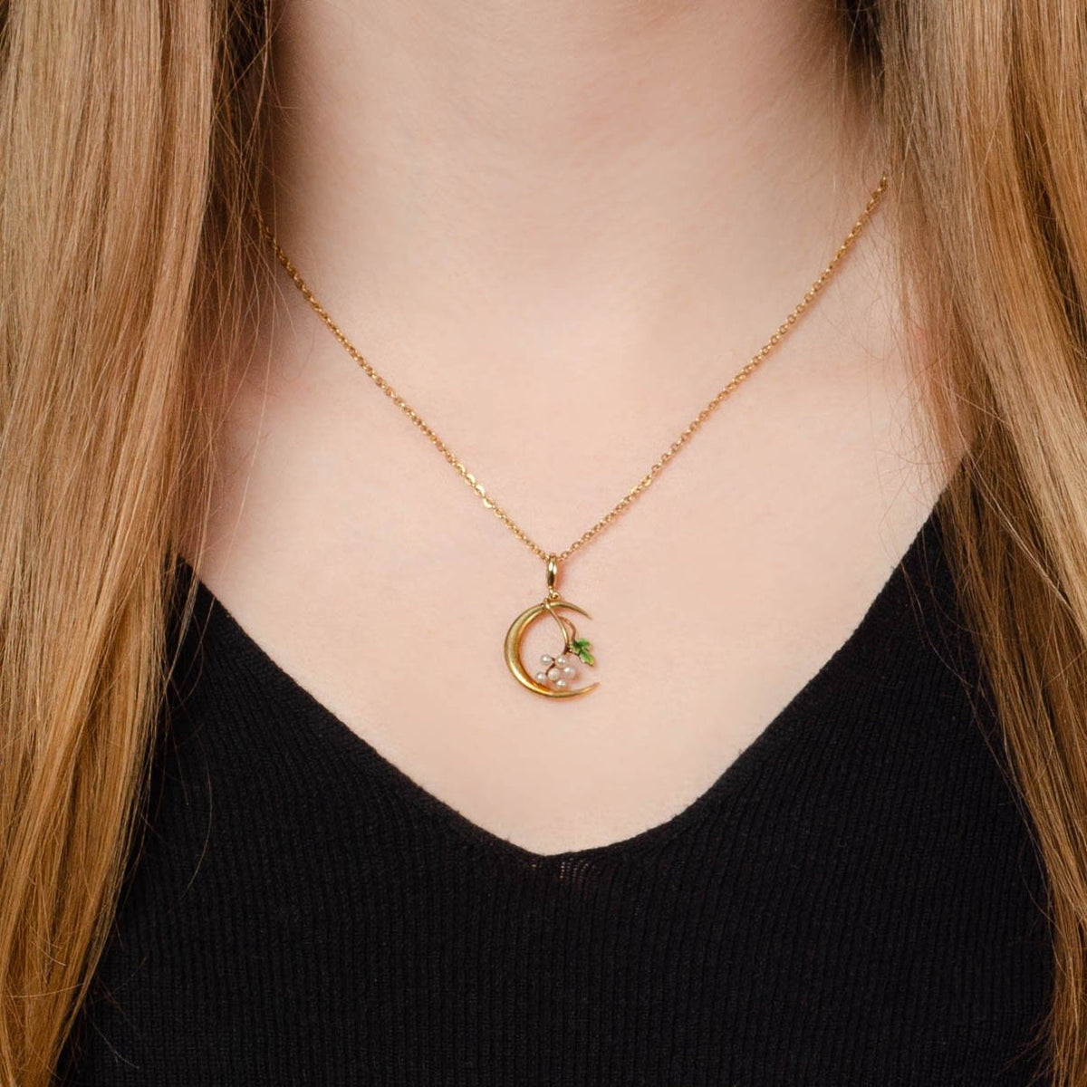Antique Crescent Moon and Grapes Pendant of 14k Gold - Trademark Antiques