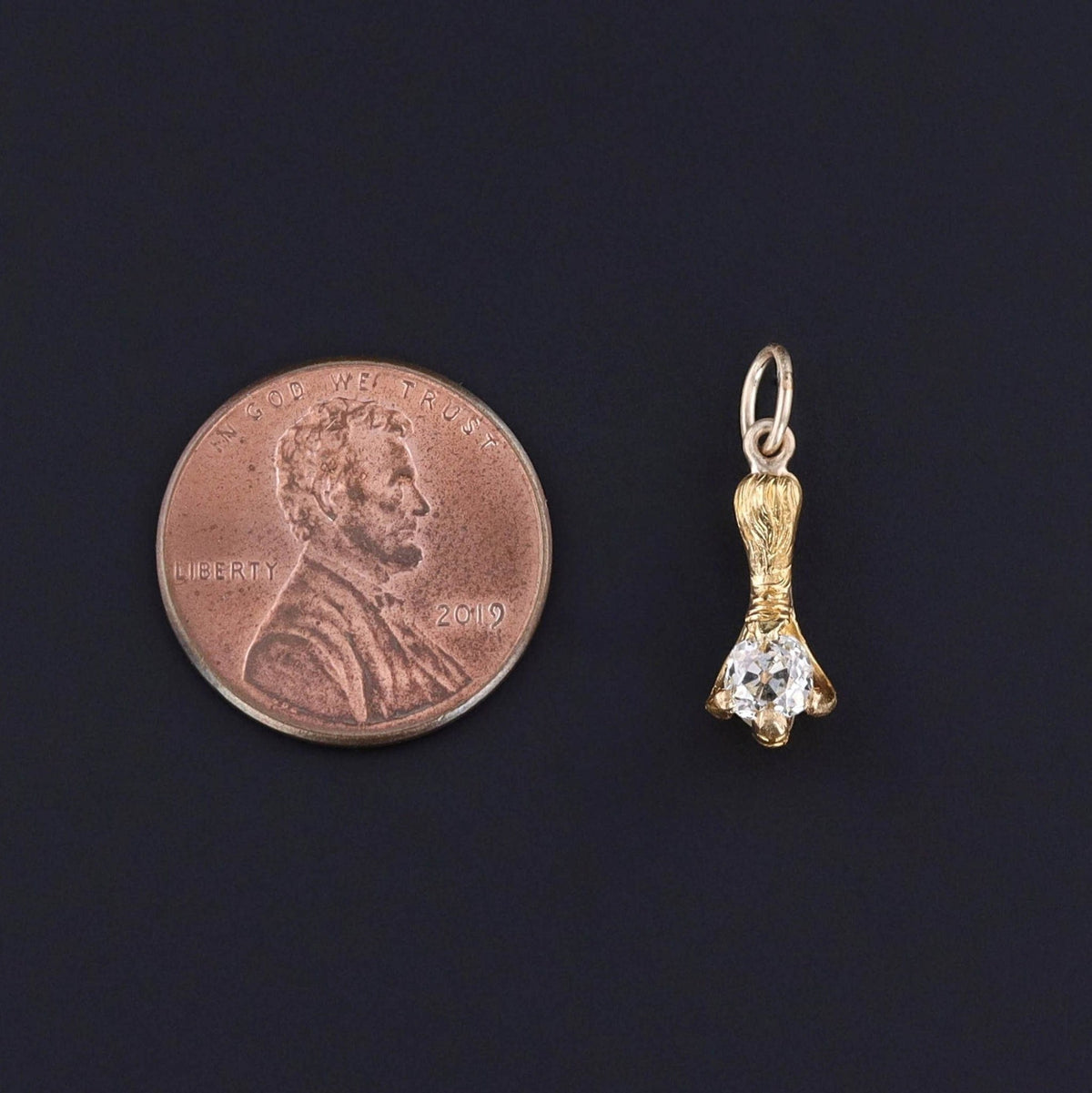 Antique Cushion Cut Diamond Talon Charm of 18k Gold - Trademark Antiques