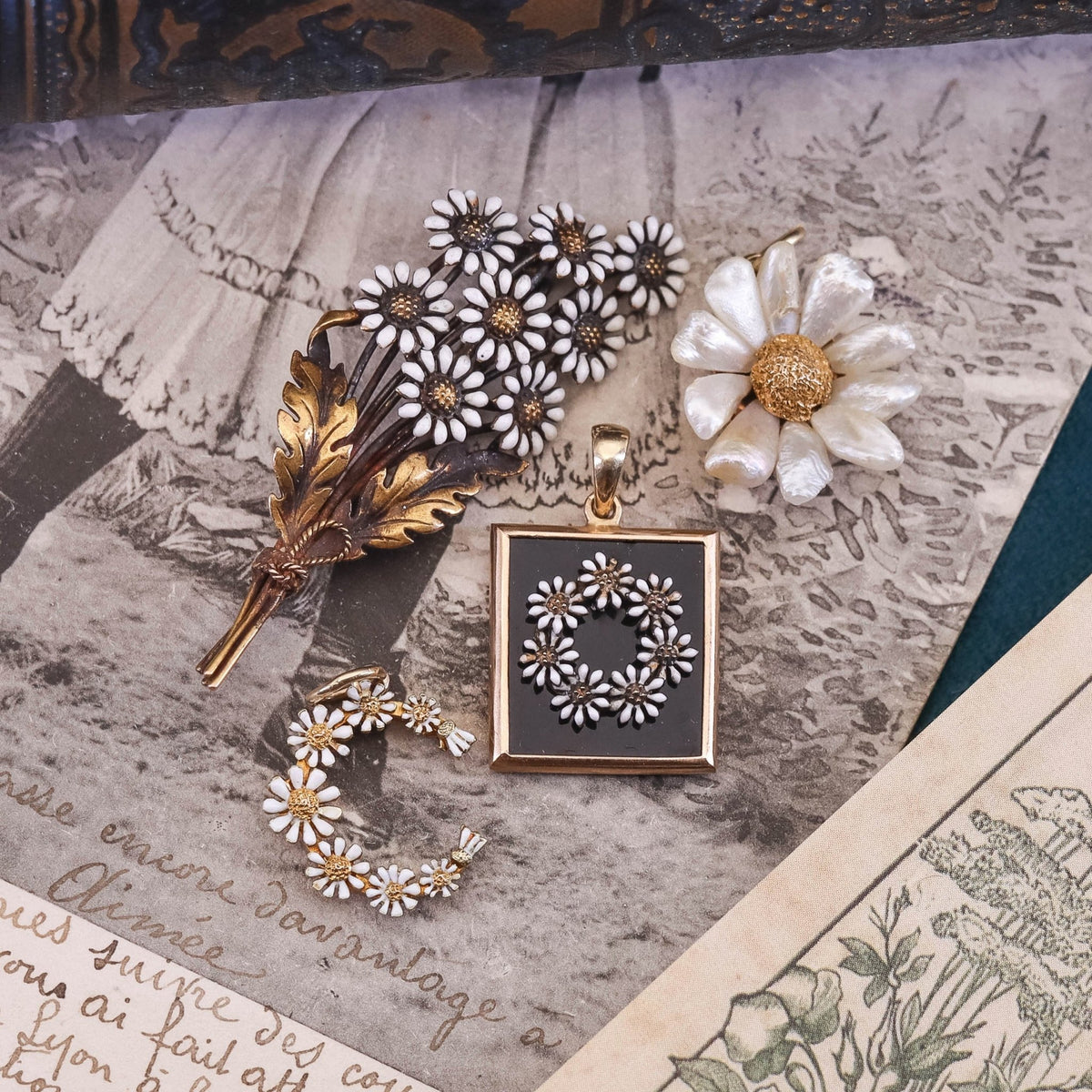 Antique Daisy Brooch of 14k Gold - Trademark Antiques