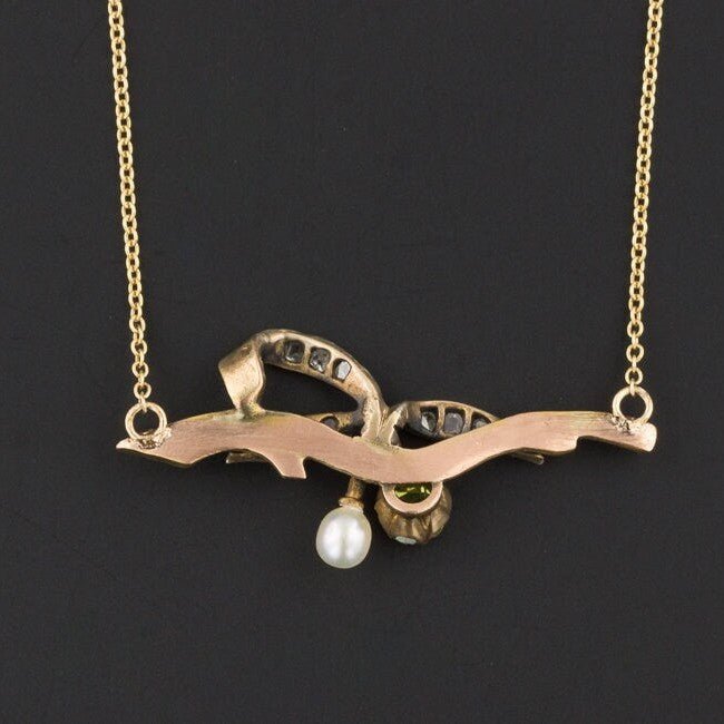 Antique Demantoid Diamond and Pearl Conversion Necklace of 14k Gold - Trademark Antiques