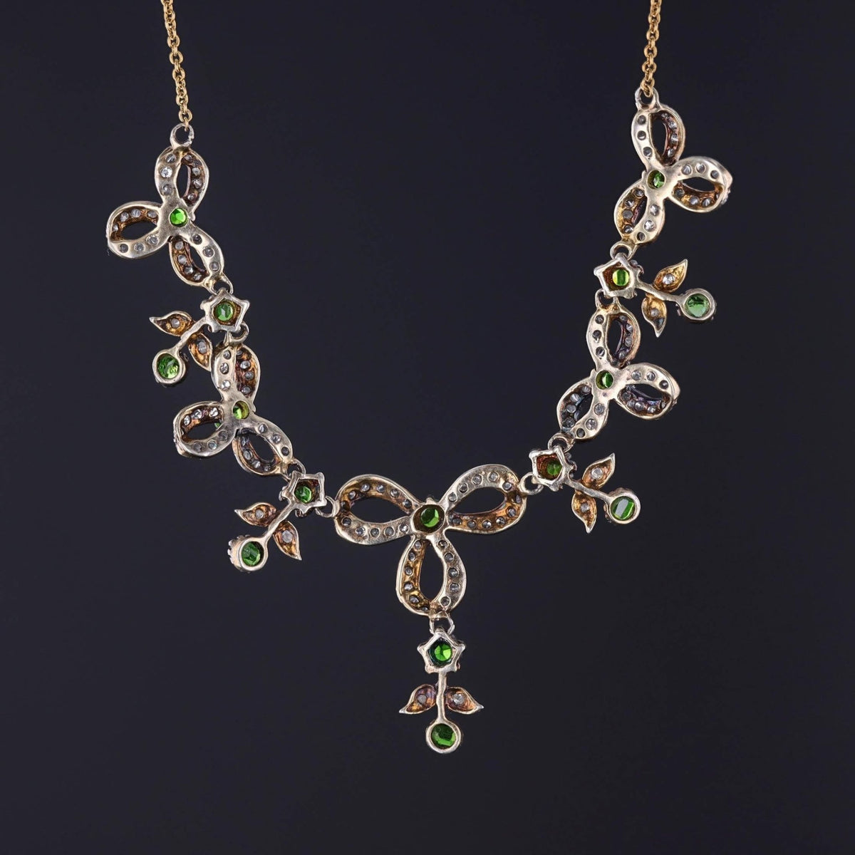 Antique Demantoid Garnet &amp; Diamond Necklace - Trademark Antiques