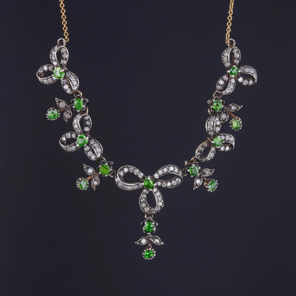 Antique Demantoid Garnet &amp; Diamond Necklace - Trademark Antiques