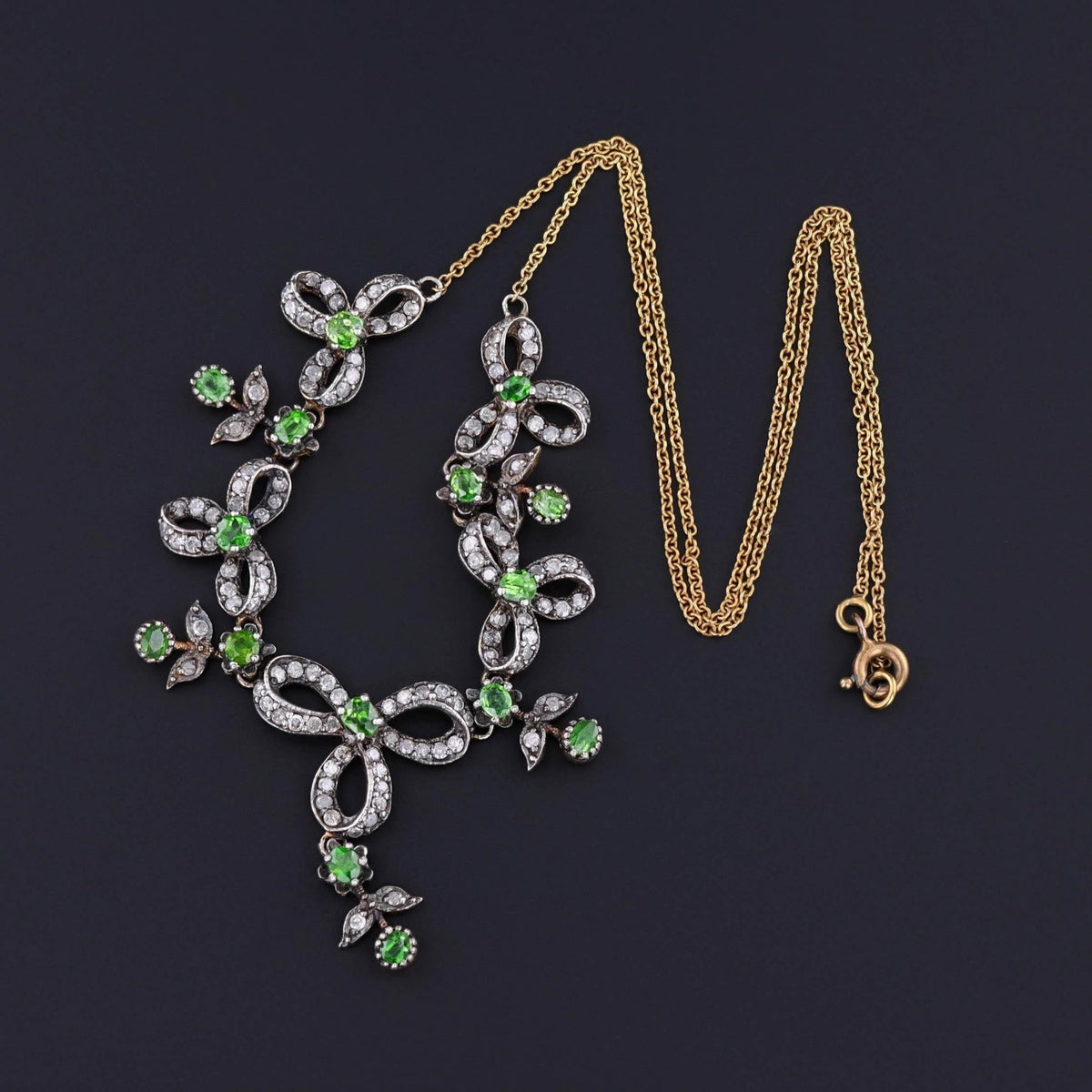 Antique Demantoid Garnet &amp; Diamond Necklace - Trademark Antiques
