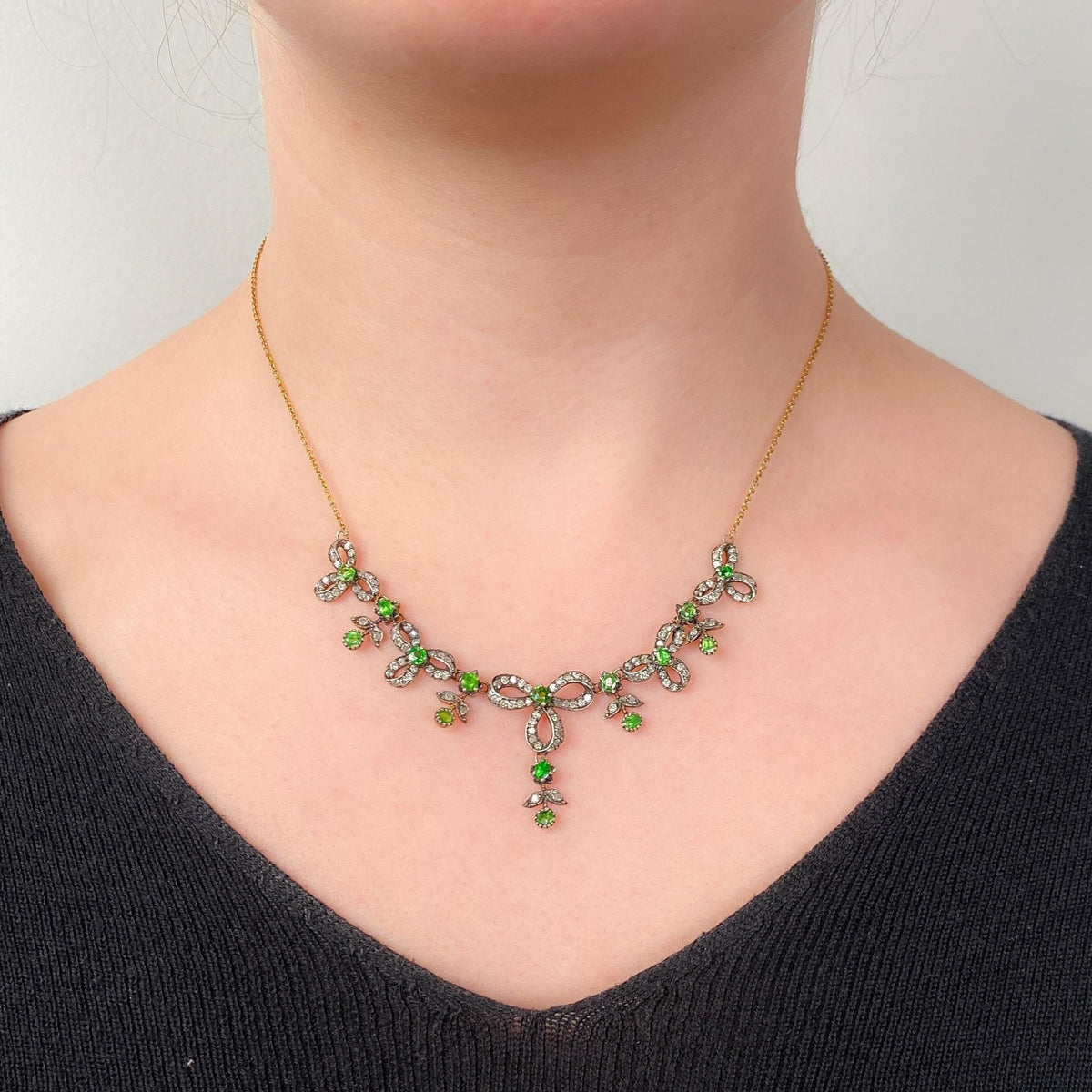 Antique Demantoid Garnet &amp; Diamond Necklace - Trademark Antiques
