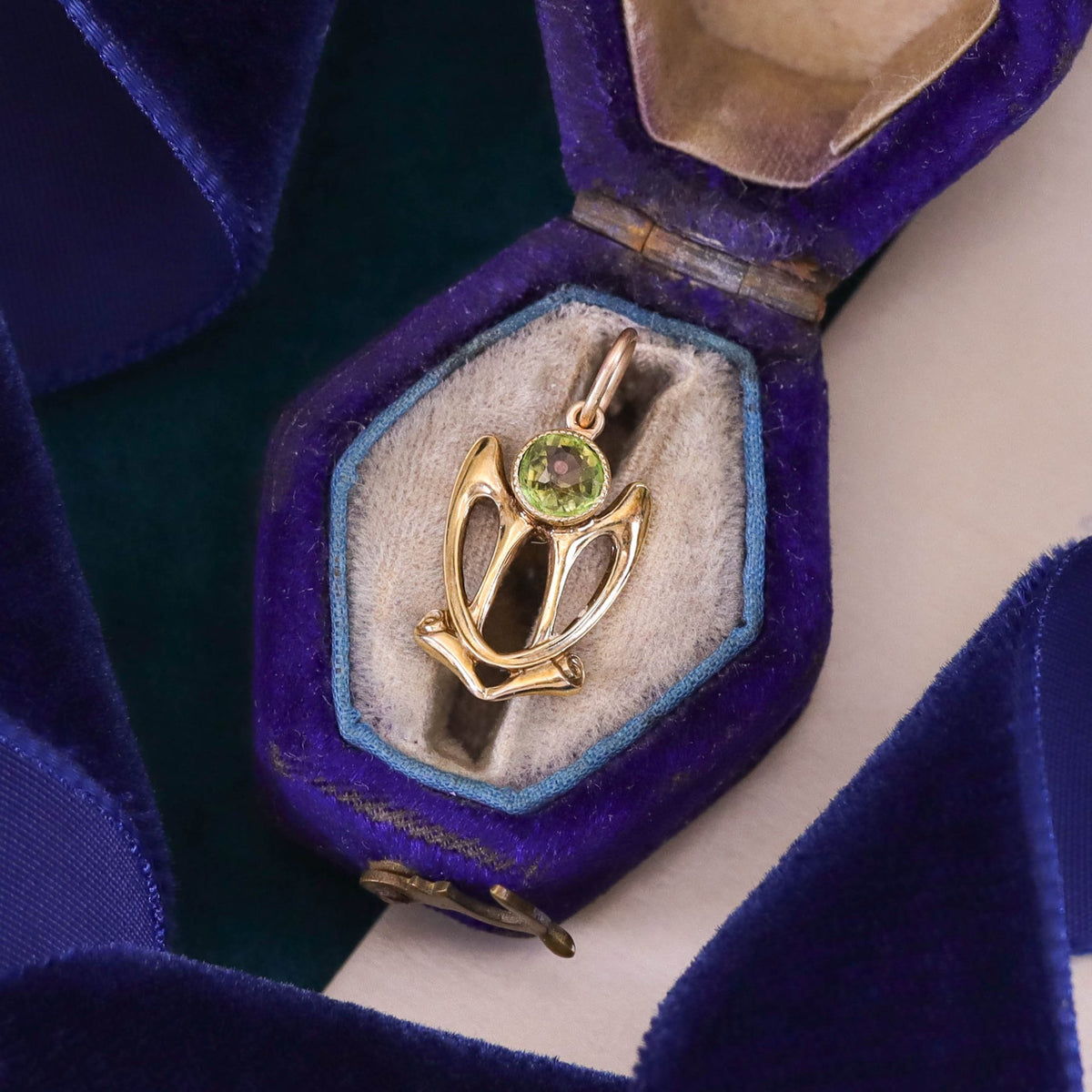 Antique Demantoid Garnet Doublet Charm of 10k Gold - Trademark Antiques