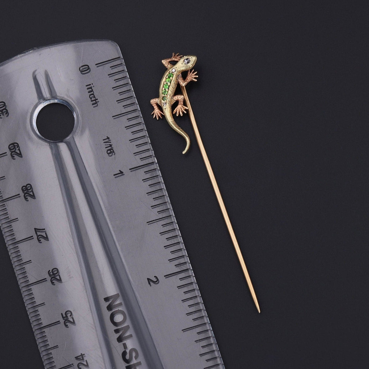 Antique Demantoid Garnet Lizard Stickpin of 14k Gold - Trademark Antiques