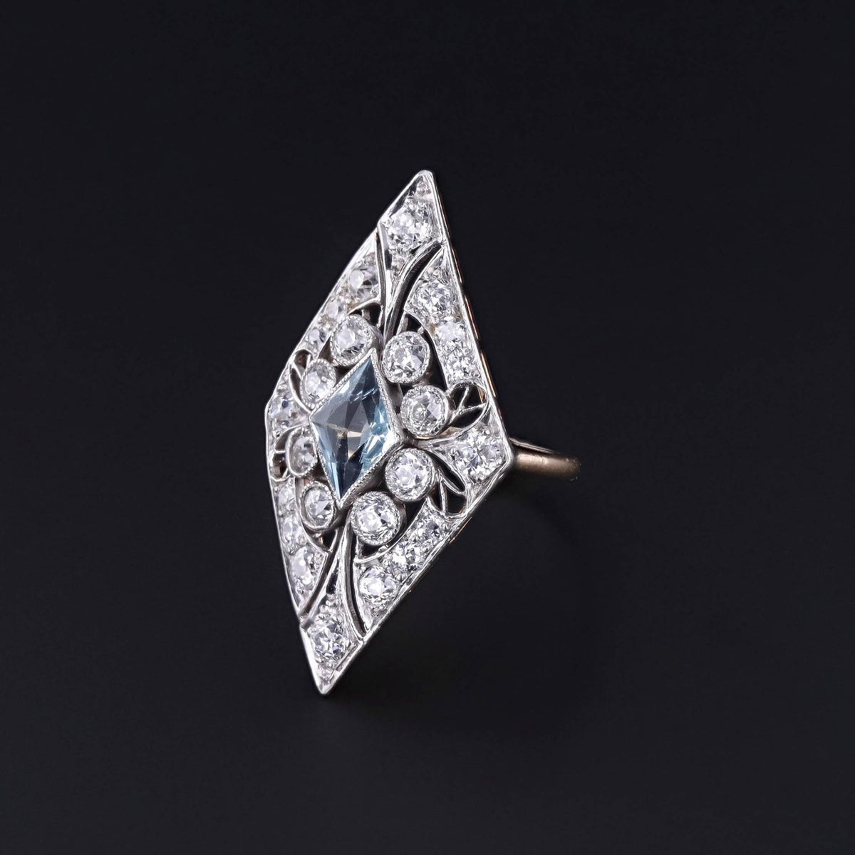 Antique Diamond and Aquamarine Ring of Platinum and 14k Gold - Trademark Antiques