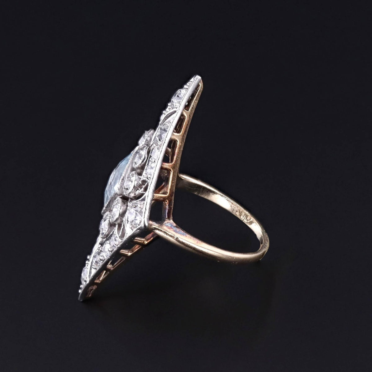 Antique Diamond and Aquamarine Ring of Platinum and 14k Gold - Trademark Antiques