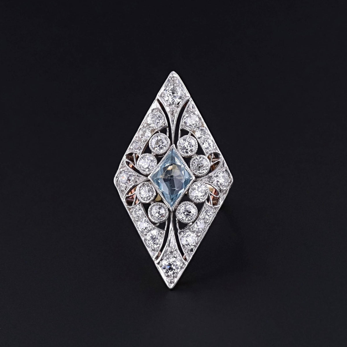 Antique Diamond and Aquamarine Ring of Platinum and 14k Gold - Trademark Antiques