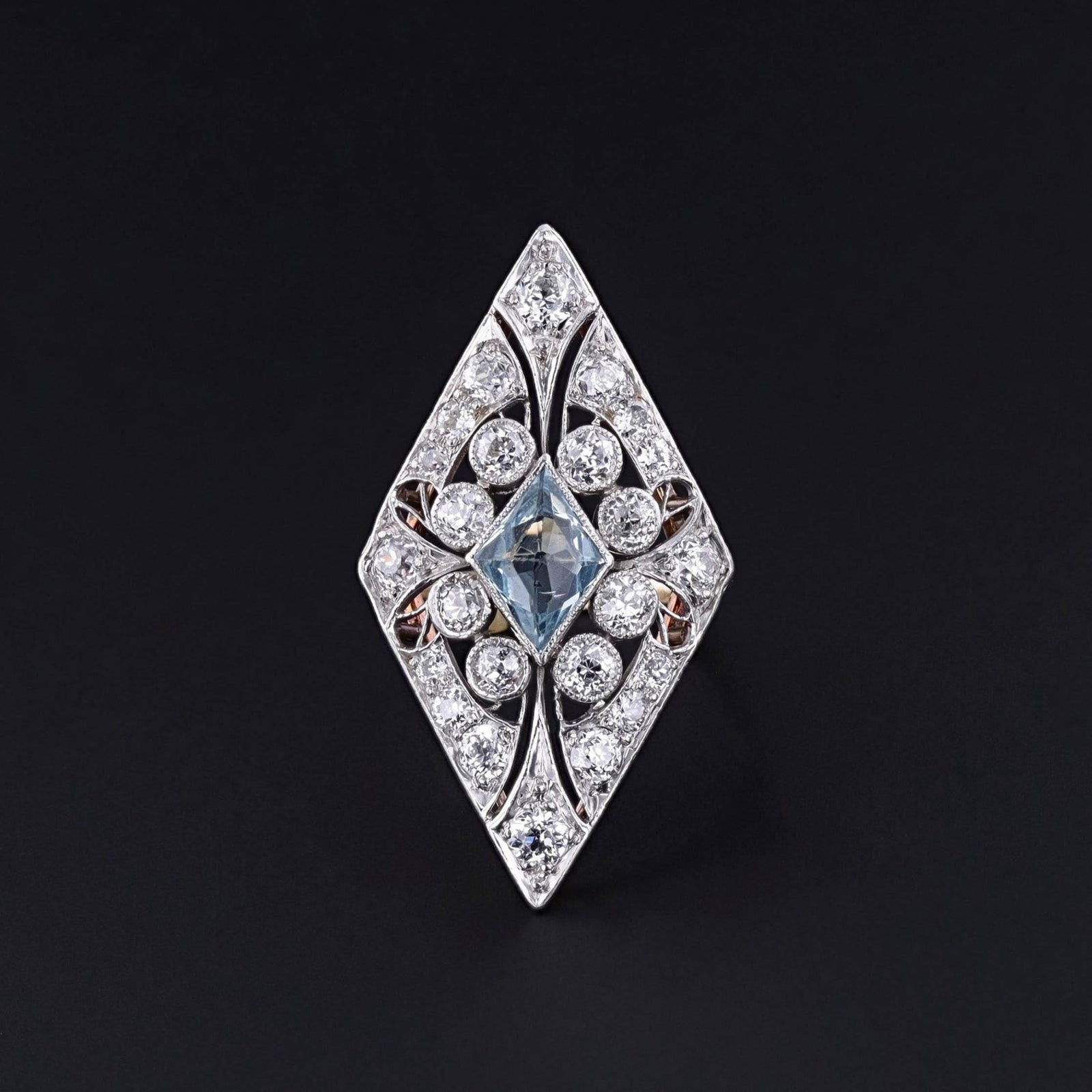 Antique Diamond and Aquamarine Ring of Platinum and 14k Gold - Trademark Antiques