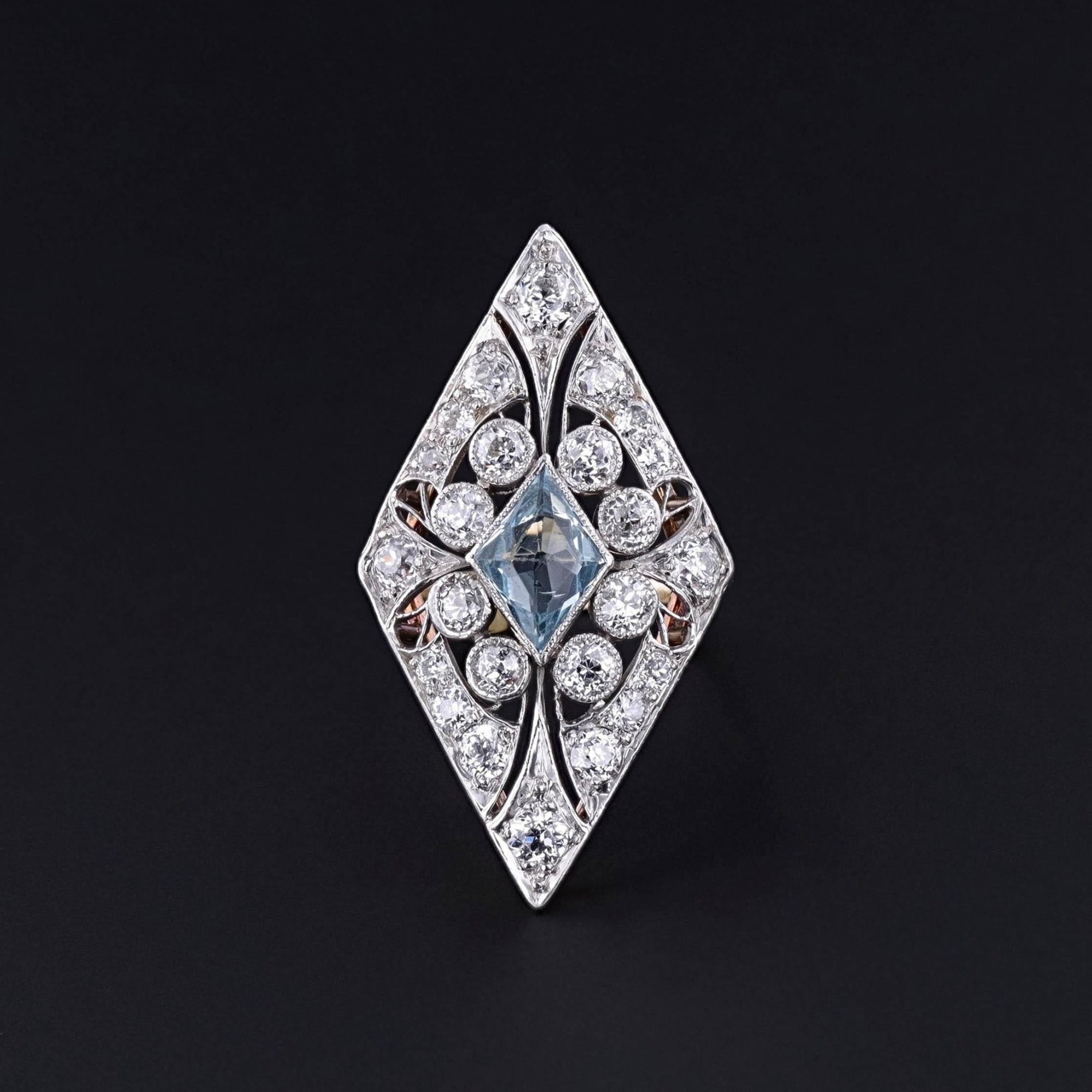 Antique Diamond and Aquamarine Ring of Platinum and 14k Gold - Trademark Antiques