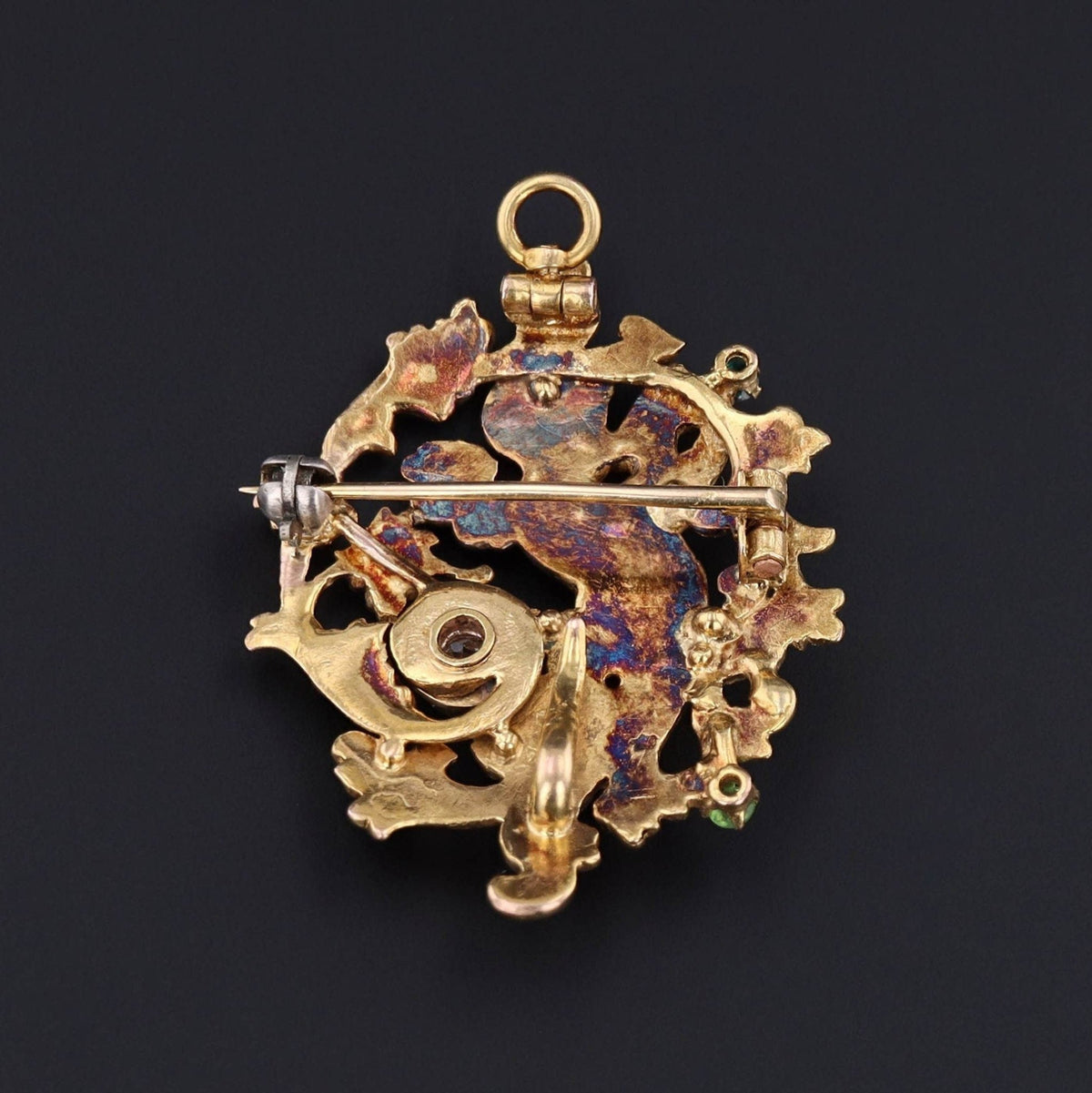 Antique Diamond and Demantoid Garnet Cherub Pendant of 14k Gold - Trademark Antiques