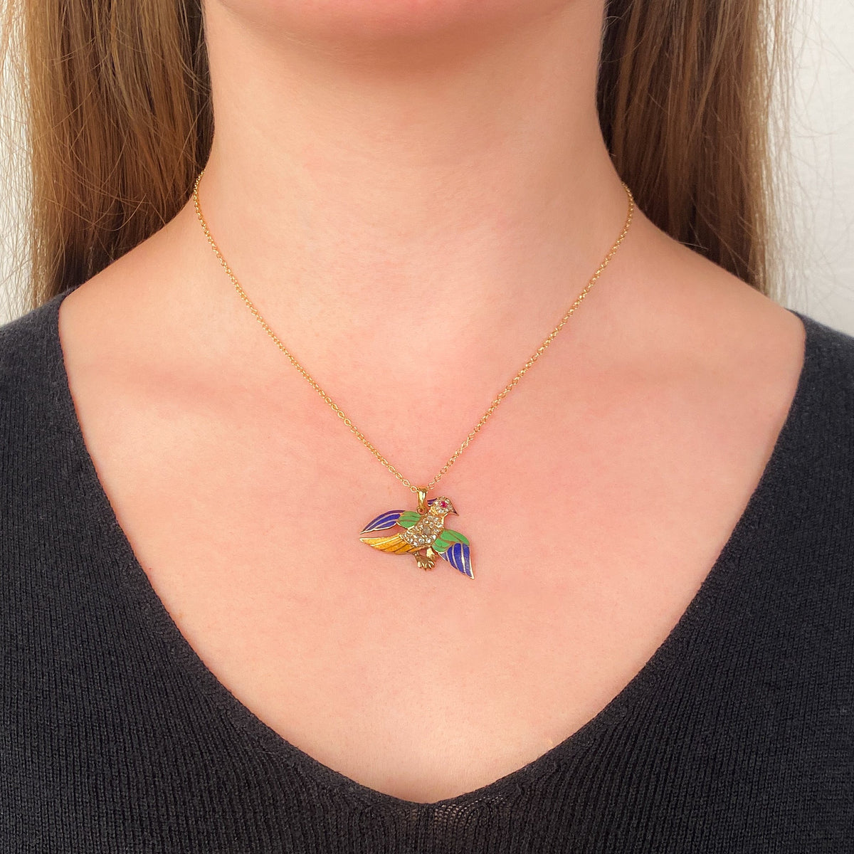 Antique Diamond and Enamel Bird Pendant of 14k Gold - Trademark Antiques