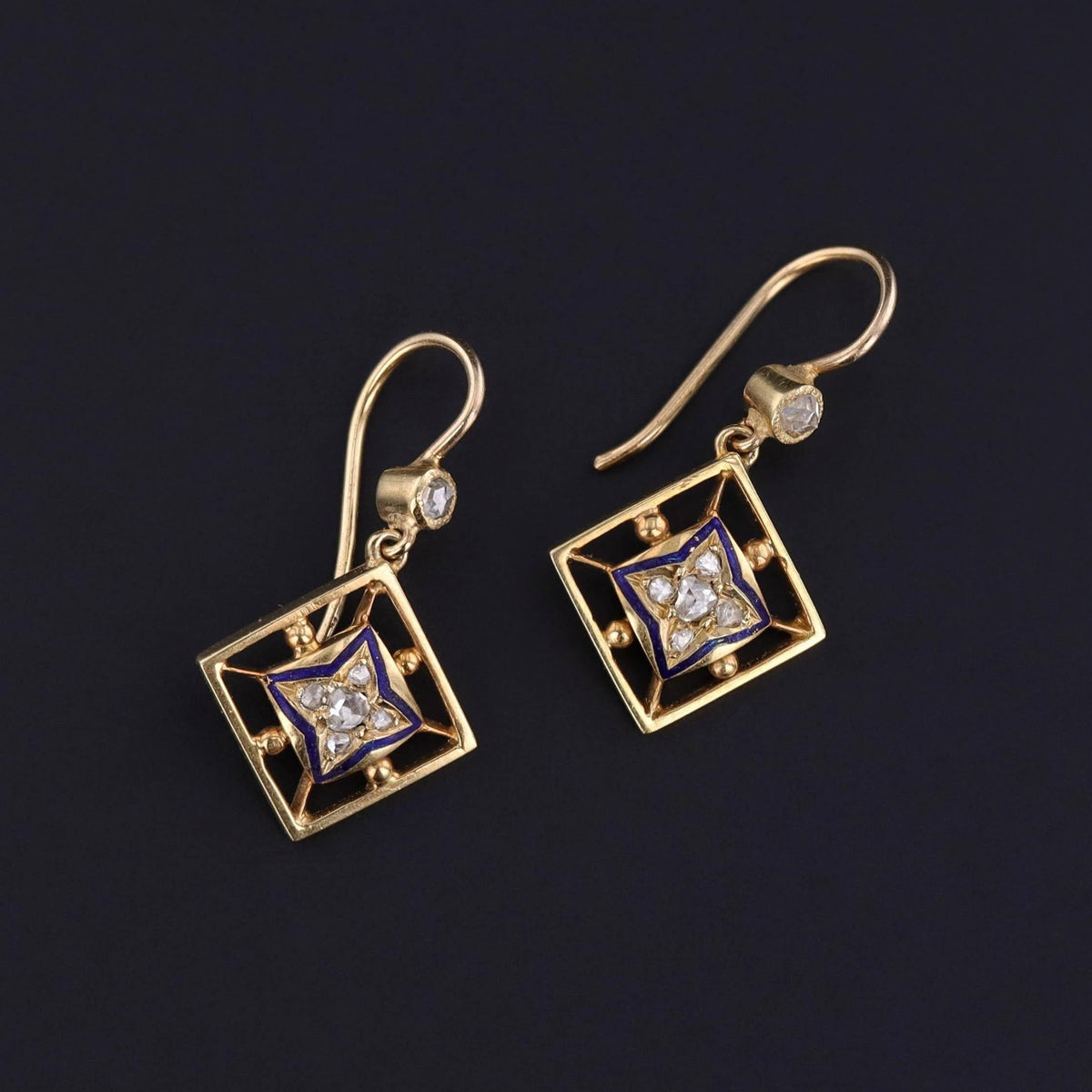 Antique Diamond and Enamel Earrings of 14k Gold - Trademark Antiques