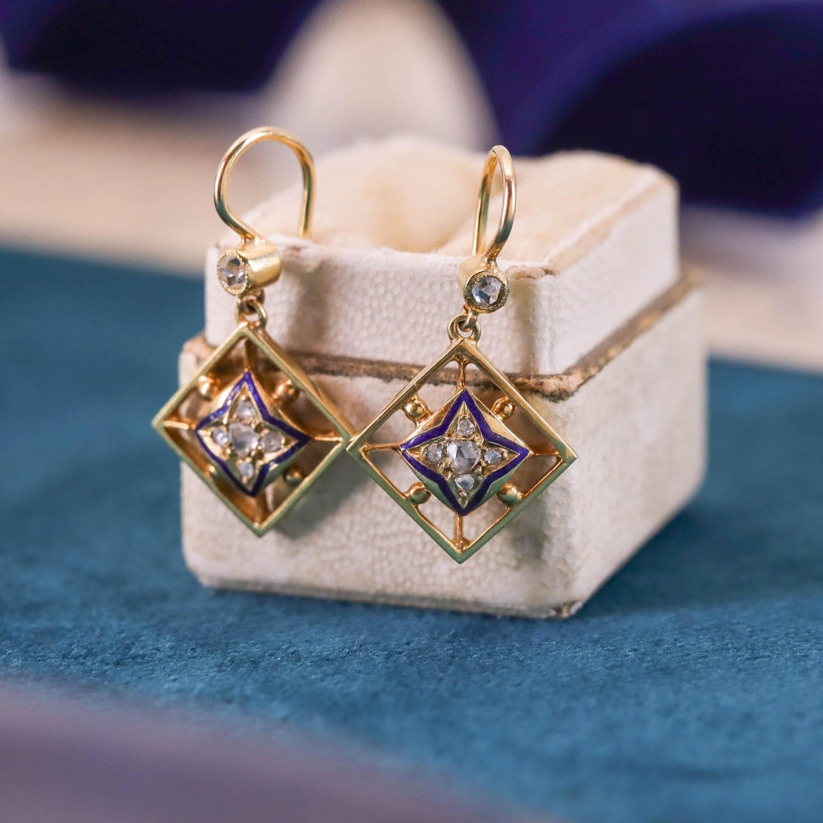Antique Diamond and Enamel Earrings of 14k Gold - Trademark Antiques