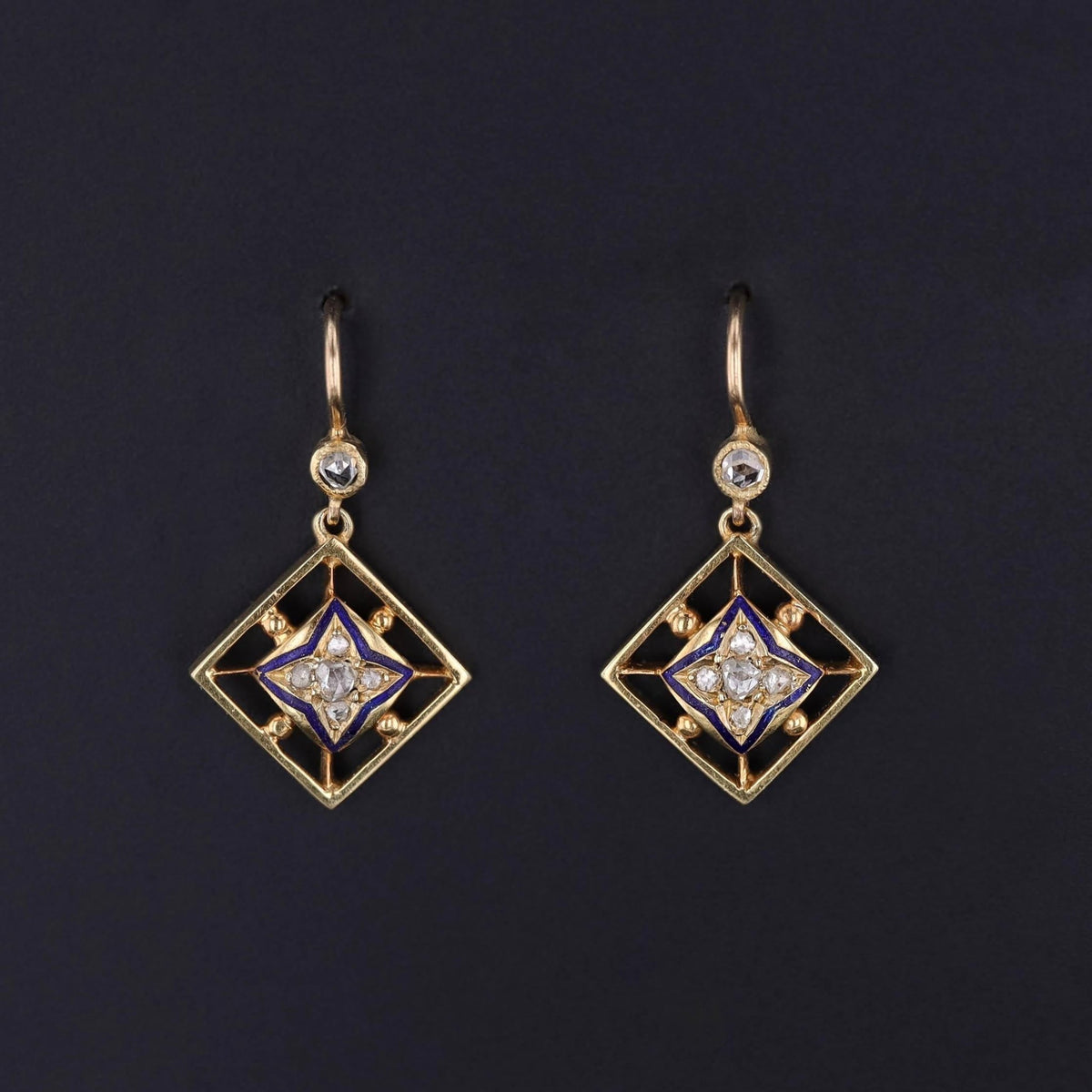 Antique Diamond and Enamel Earrings of 14k Gold - Trademark Antiques