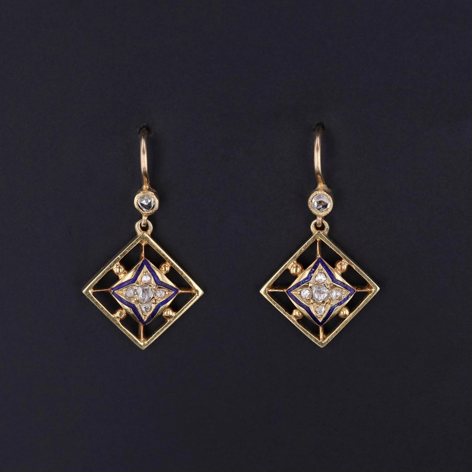 Antique Diamond and Enamel Earrings of 14k Gold - Trademark Antiques