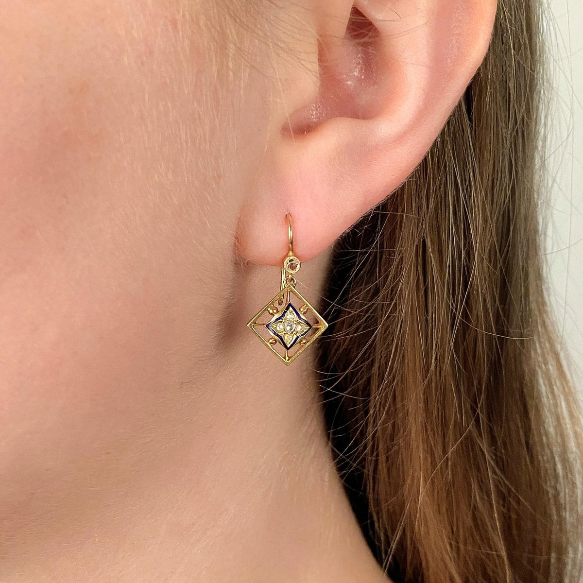 Antique Diamond and Enamel Earrings of 14k Gold - Trademark Antiques