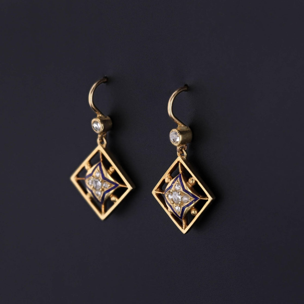 Antique Diamond and Enamel Earrings of 14k Gold - Trademark Antiques