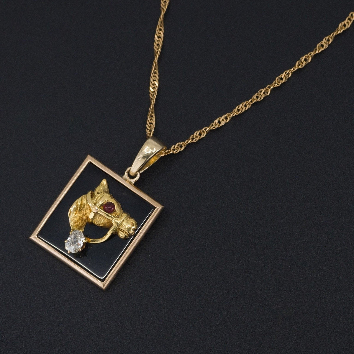 Antique Diamond and Onyx Horse Pendant of 14k Gold - Trademark Antiques