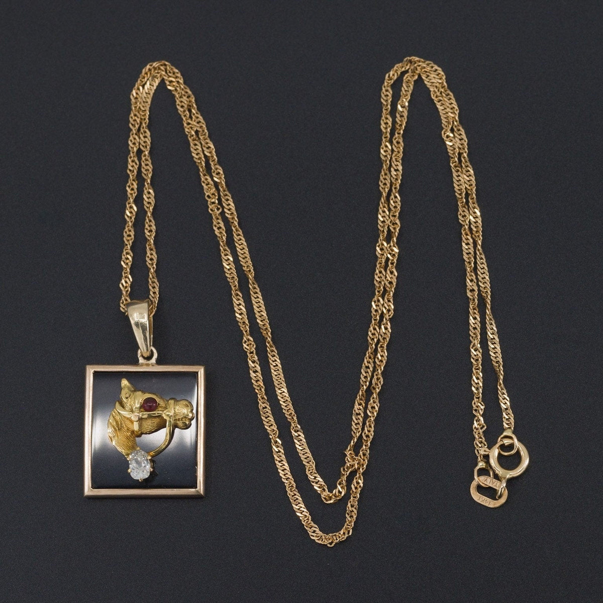 Antique Diamond and Onyx Horse Pendant of 14k Gold - Trademark Antiques