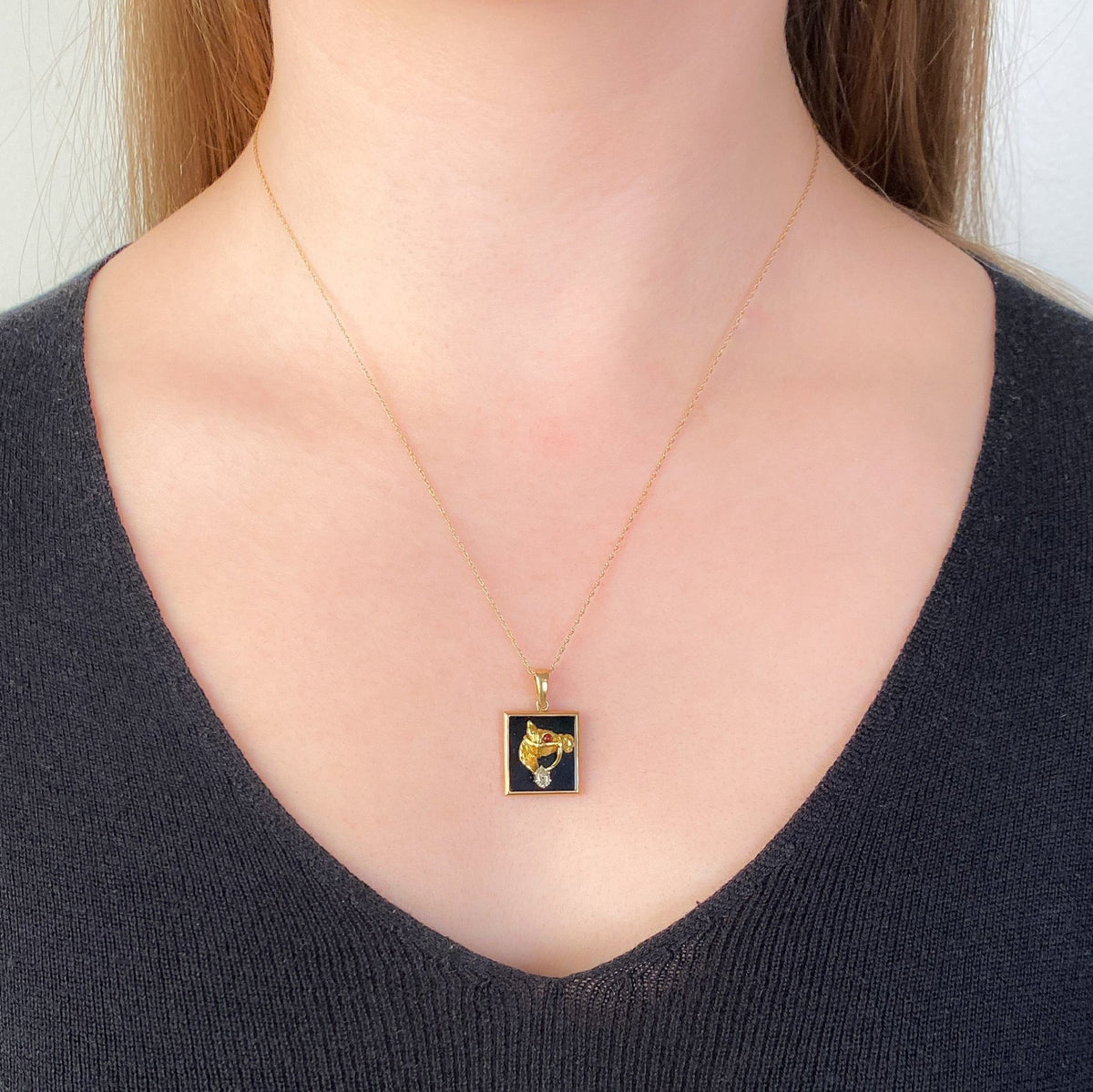 Antique Diamond and Onyx Horse Pendant of 14k Gold - Trademark Antiques