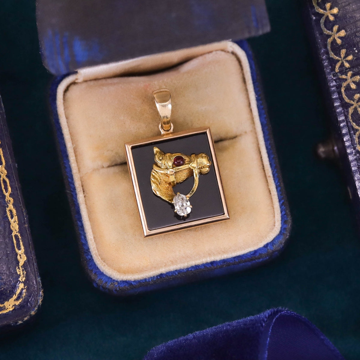 Antique Diamond and Onyx Horse Pendant of 14k Gold - Trademark Antiques